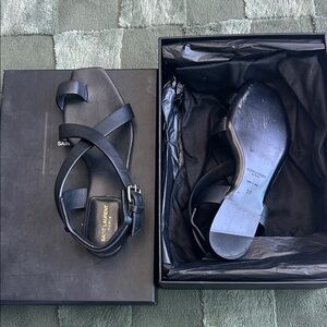 Saint Laurent Black Leather Sandals